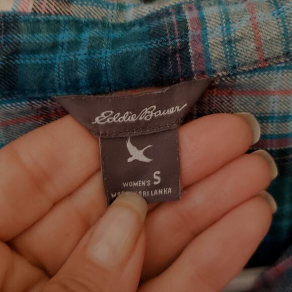 Eddie Bauer Turquois Plaid shirt size Small - Picture 4 of 8